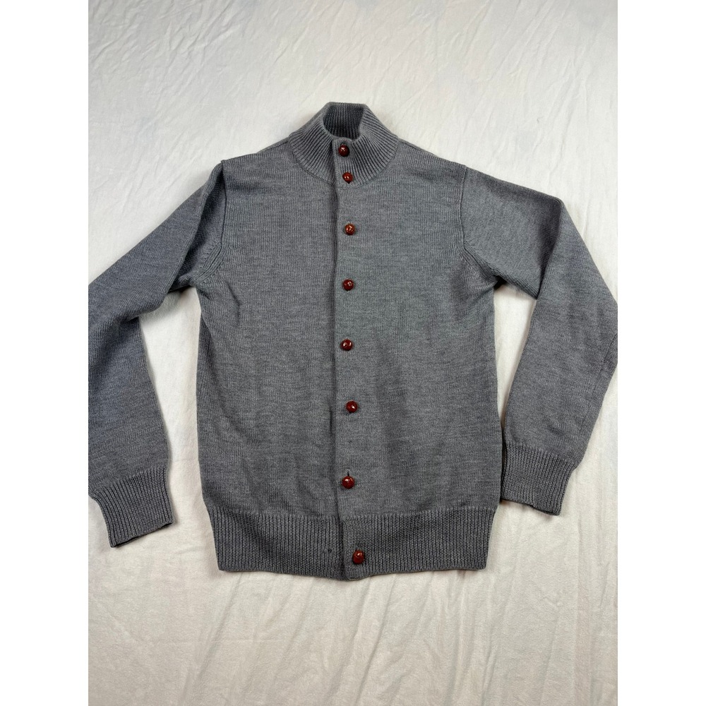 Edifice Grey 100% Wool Button Up Cardigan Sweater Mock Neck Size 38